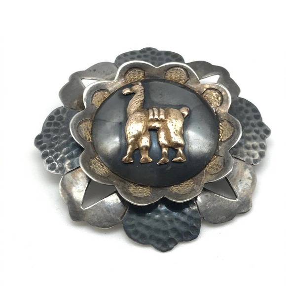 Vintage 925 Sterling Silver 18k Yellow Gold Camel Llama Brooch Pin Pendant - Picture 1 of 8